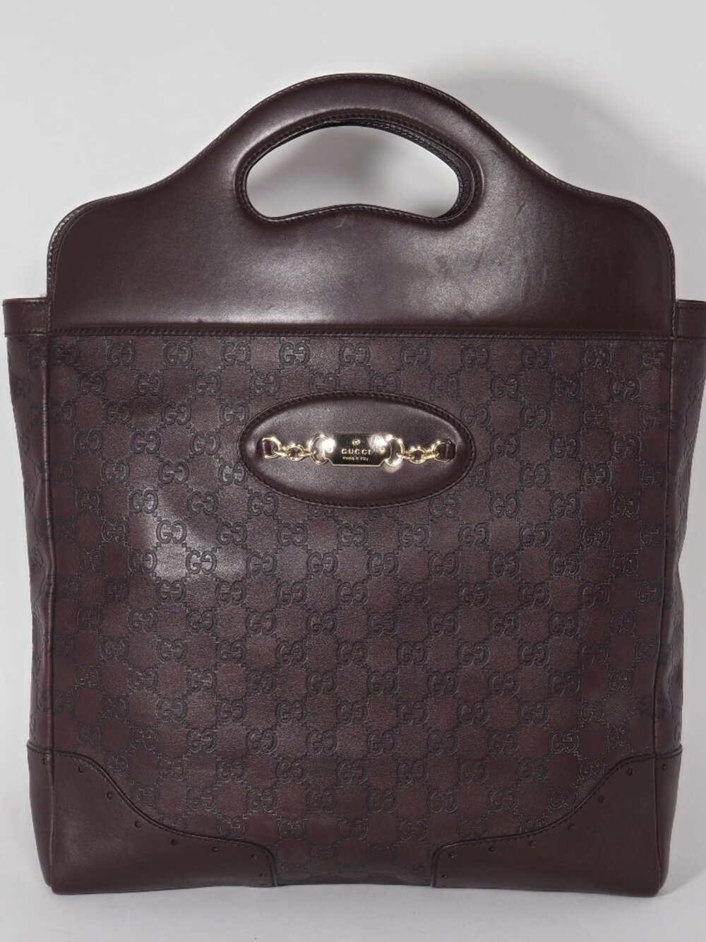 Gucci Guccissima Brown Leather Tote Horsebit Handle Shopper Bag